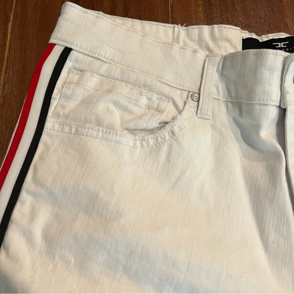 Legacy Edition Men’s Jordan Craig White Distressed Shorts Red Blue Stripe 36